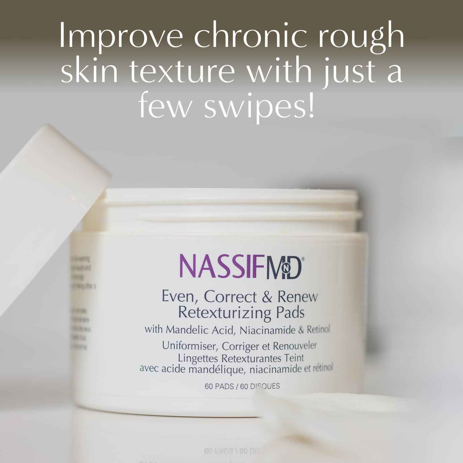 NassifMD Even, Correct & Renew Retexturizing Pads | Chemical Peel for Face | Whitehead, Closed Comedone and Acne Marks Skin Resurfacing Pads | Hyperpigmentation Treatment for Face