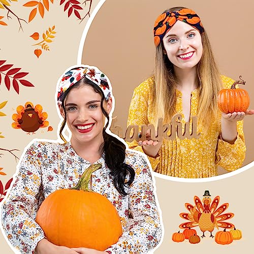 Giegxin 30 Pcs Fall Thanksgiving Headbands for Women Bulk Fall Pumpkins Headbands Autumn Hairband Elastic Non Slip Hair Accessories for Women