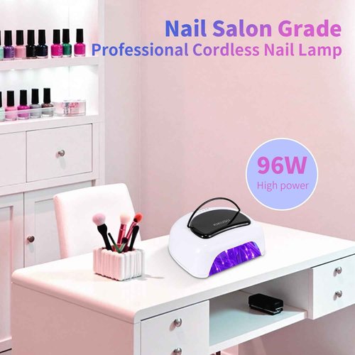 Kikugu Cordless Rechargeable UV LED Nail Lamp,96W UV Light for Gel Nails with Metallic Reflector & Metal Base, Fast Curing Lamp Manicure,Pedicure,Ideal for Nail Salon and Home(White)