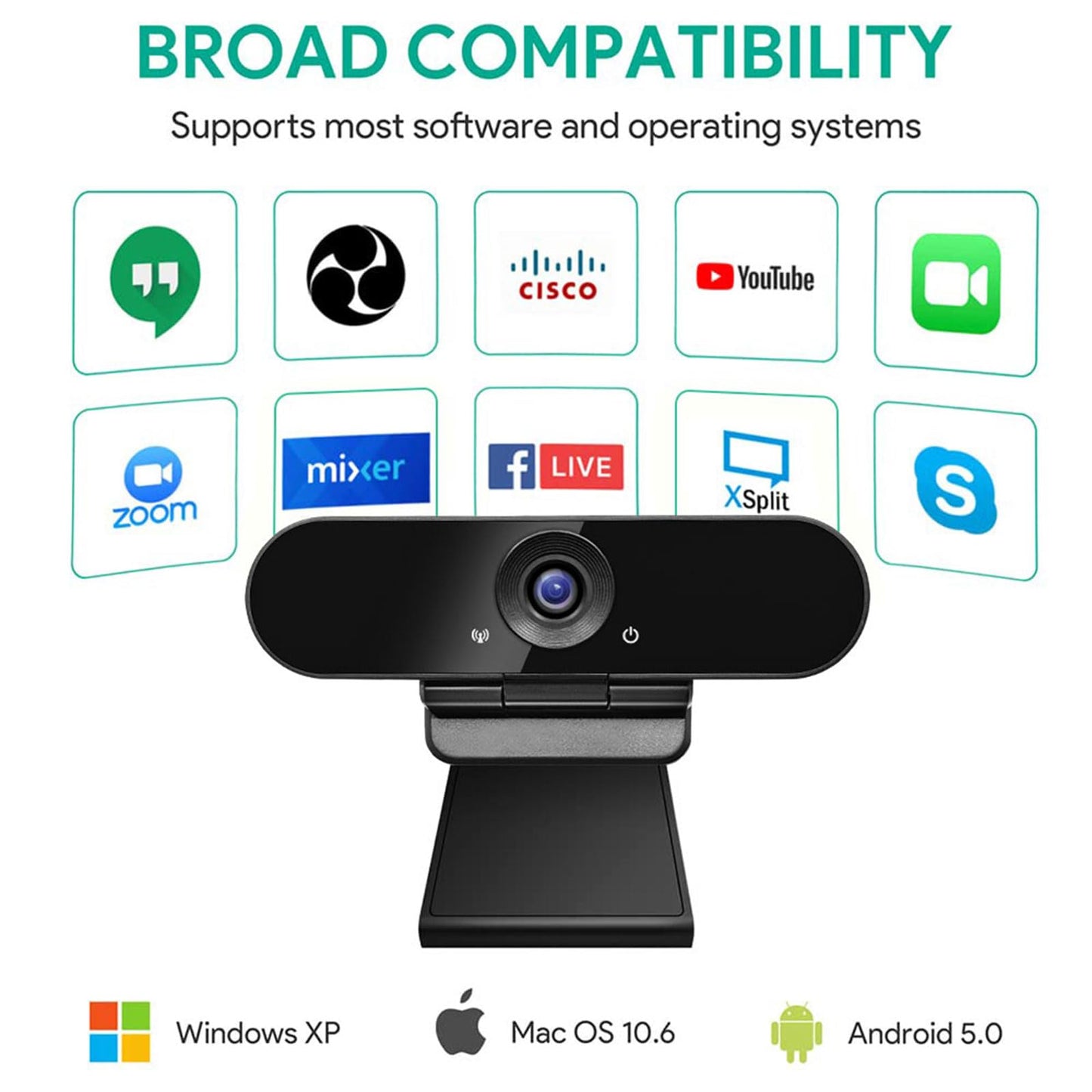 1080p Webcam with Dual Stereo Microphones & Privacy Cover, Full HD USB Desktop Web Computer Camera with Auto Light Correction for Video Conferences, Compatible with Windows & Mac, PC & Laptop