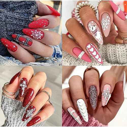 6Sheets Christmas Nail Stickers for Nail Art, 3D Snowflake Nail Decals Cute Cartoon Elk Santa Claus Snowman Penguin Deer Snowflakes Nail Art Stickers for Xmas Winter Decal New Year Manicure Decor