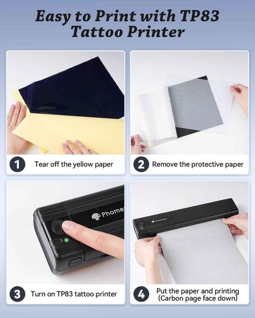 Phomemo TP83 Wireless Tattoo Stencil Printer, Upgraded Thermal Tattoo Printer Machine with 10pcs Transfer Paper, Bluetooth Tattoo Printer for Tattoo Artists & Beginners, Compatible with iPad Phone PC