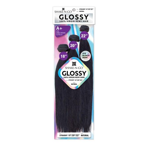 Shake-N-Go - GLOSSY 100% VIRGIN REMY HAIR - STRAIGHT (12"/14"/16", NATURAL BLACK)
