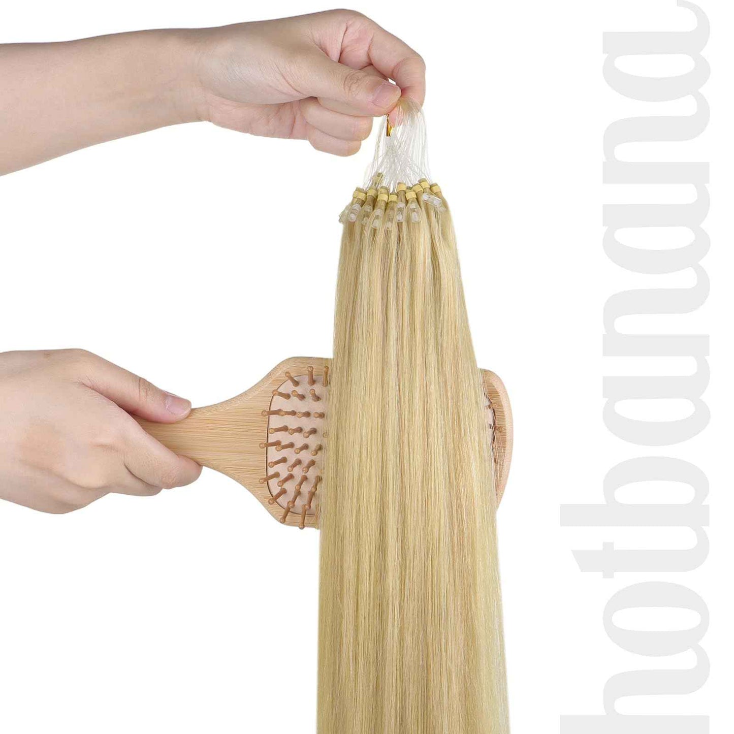 HOTBANANA Micro Ring Hair Extensions Human Hair, 24 inch 50g 50s Light Blonde Highlighted Golden Blonde Micro Beads Real Human Hair Extensions Straight Micro Link Micro Loop Hair Extensions