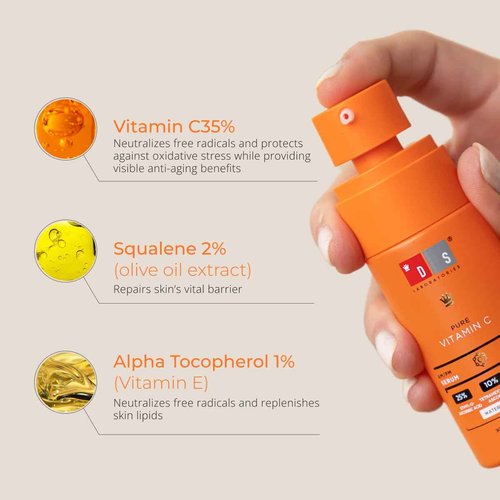 DS Labs 35% Vitamin C Brightening Serum, 30mL – Radiance, Hydration, With Vitamin E & Squalane, Supports Smoother, More Even Looking Skin, Vegan, Fragrance-Free, Paraben-Free