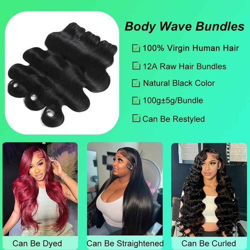 DEWELLY 12A Raw Body Wave Bundles Human Hair 20 22 24 Inch 100% Unprocessed Brazilian Virgin Human Hair Extensions 3 Bundles Deals Human Hair Natural Black Quick Weave Bundle for Women