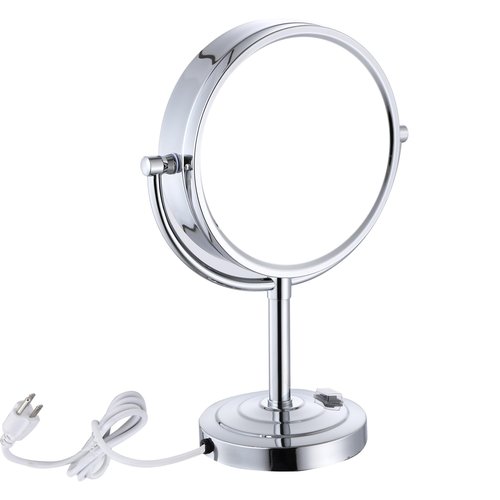 Cavoli 8.5 inch LED Makeup Mirror with 10X Magnification,has Three Colors Lights,Extendable Bathroom Mirror,Tabletop Two-Sided, Antique Brass Finish(8.5in,10X) (Chrome, 10x Magnification)