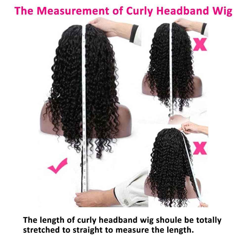 Kinky Curly Human Hair Headband Wig Non Lace Front Wigs for Black Women 150% Density Brazilian Virgin Human Hair Machine Made Wig Natural Color (Headband Wig, 26inch)