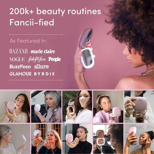 Fancii Compact Makeup Mirror with Natural LED Lights, 1x/ 10x Magnifying - Rechargeable, Portable, Lighted 4” Hand Mirror for Travel and Purses, Mila (Berry Crush)