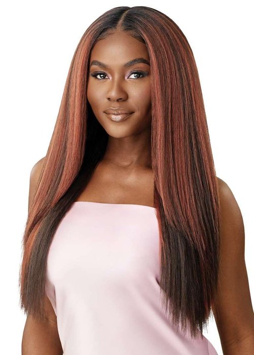 Outre Airtied 100% Fully Hand-Tied Wig - Human Hair Blend - Perm Yaki 26" (DR4/TIRAMISU)