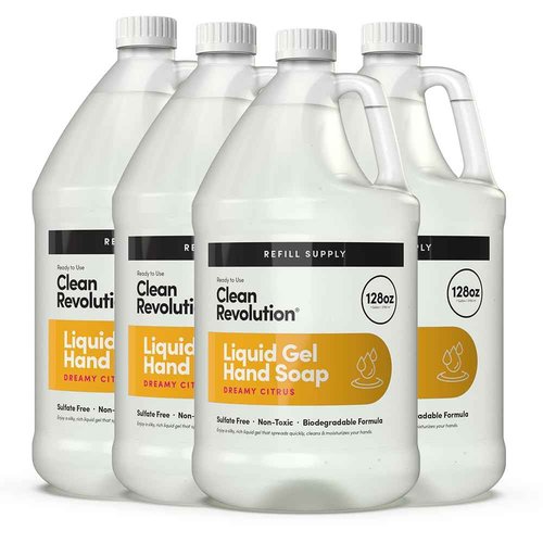 Clean Revolution Liquid Gel Hand Soap, Silky Rich Liquid, Quick Lather, Fast Rinsing, (Dreamy Citrus) 128 Fl Oz, 4 Pack - Made in USA