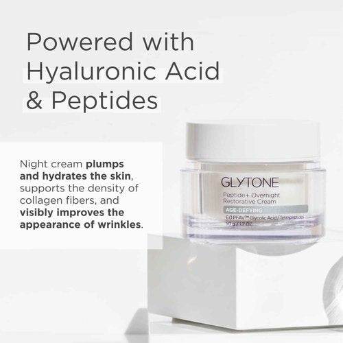 Glytone Peptide+ Overnight Restorative Cream | Age Defying Night Moisturizer for Face Hydrates, Plumps & Improve Wrinkles | Night Cream for Women Visibly Firms Skin | Fragrance-Free - 1.7 oz.