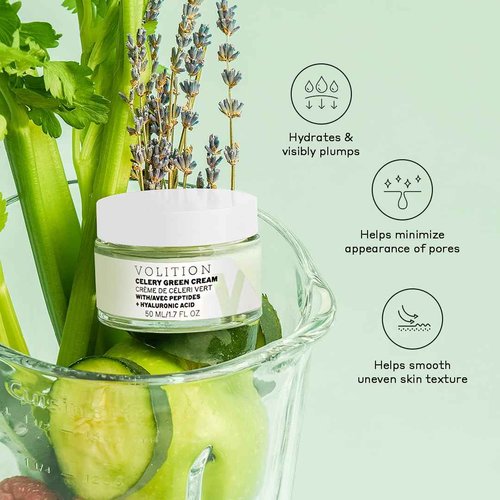 Volition Beauty Celery Green Cream with Peptides + Hyaluronic Acid | Oil-Free Facial Moisturizer for Normal to Combination Skin | Minimizes Pores, Improves Firmness & Reduces Wrinkles (1.7 fl oz)