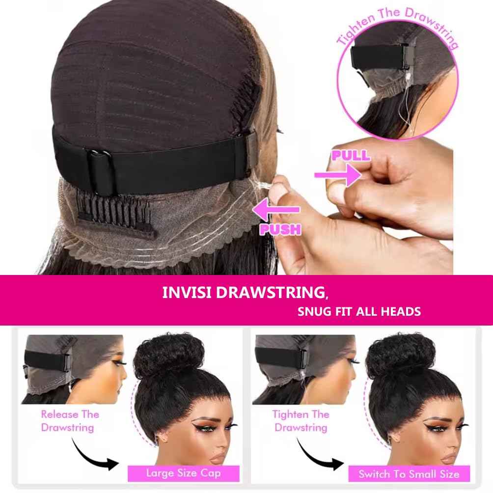 360 Lace Front Wigs Human Hair Hidden Strap Deep Wave Lace Frontal Wig Pre Plucked Drawstring Wig Human Hair 200 Density HD Full Lace Front 360 Glueless Wigs for Women (deep wig, 20inch)