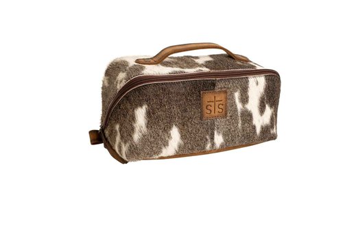 STS Ranchwear Women's Genuine Full Grain Leather Cowhide Elise Makeup Bag - Portable Durable Compact Travel Zipper Handbag Organizer Bag