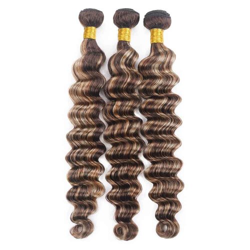 Highlight Bundles P4613 Loose Deep Wave Human Hair Bundle Ombre Brown 3 Bundles 28 28 28 Inch Two Tone Chocolate Brown Mixed With 613 Blonde Bundle 300G