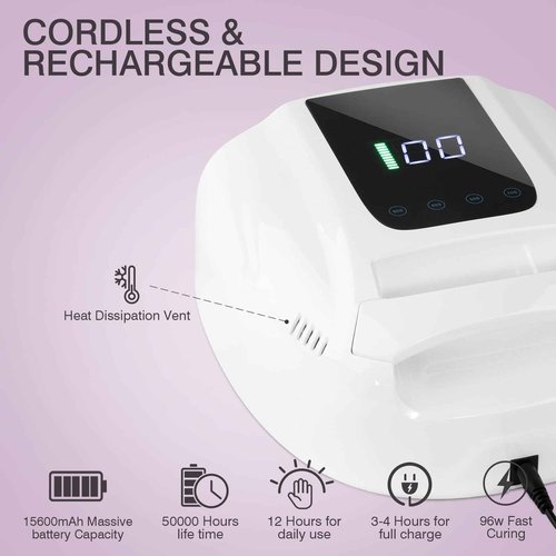 NailFace Rechargeable UV LED Nail Lamp, 96W Cordless Nail Dryer Wireless UV Gel Nail Polish Curing Light with 42 Beads LCD Smart Sensor 4 Timer Settings