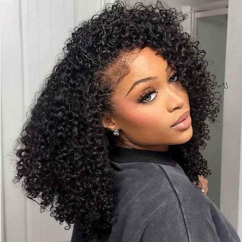 Ali Pearl Curly Half Wig Human Hair Real 180% Density Glueless Upgrade 3 IN 1 Half Wig with Drawstring Seamless Clip ins Flip Over Kinky Curly Human Hair for Beginner Friendly No Glue No Lace16 Inch