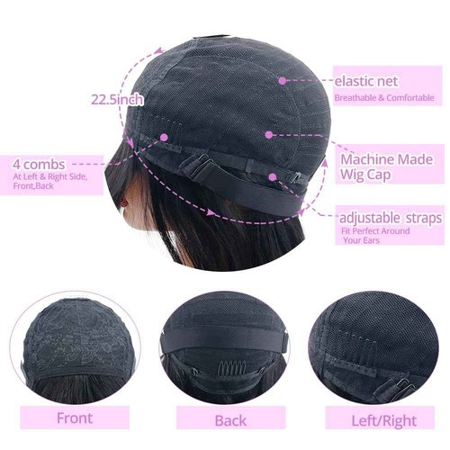 Abijale Straight Wigs Human Hair with Bangs 180% Density Brazilian Virgin Human Hair Wigs Glueless Machine Made Wigs for Women None Lace Front Wigs Natural Color 16 Inch