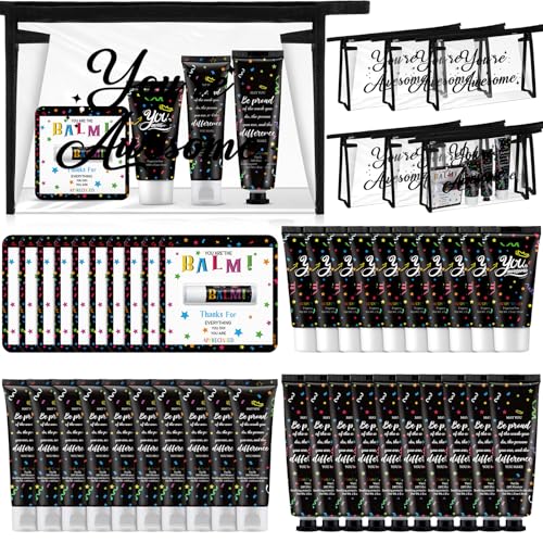 100 Pieces Employee Appreciation Gifts Bulk Lip Balm Hand Body Lotions Coworker Team Thank You Gifts for Staff Volunteer Thanksgiving Christmas Appreciation Party Favors for Women Men