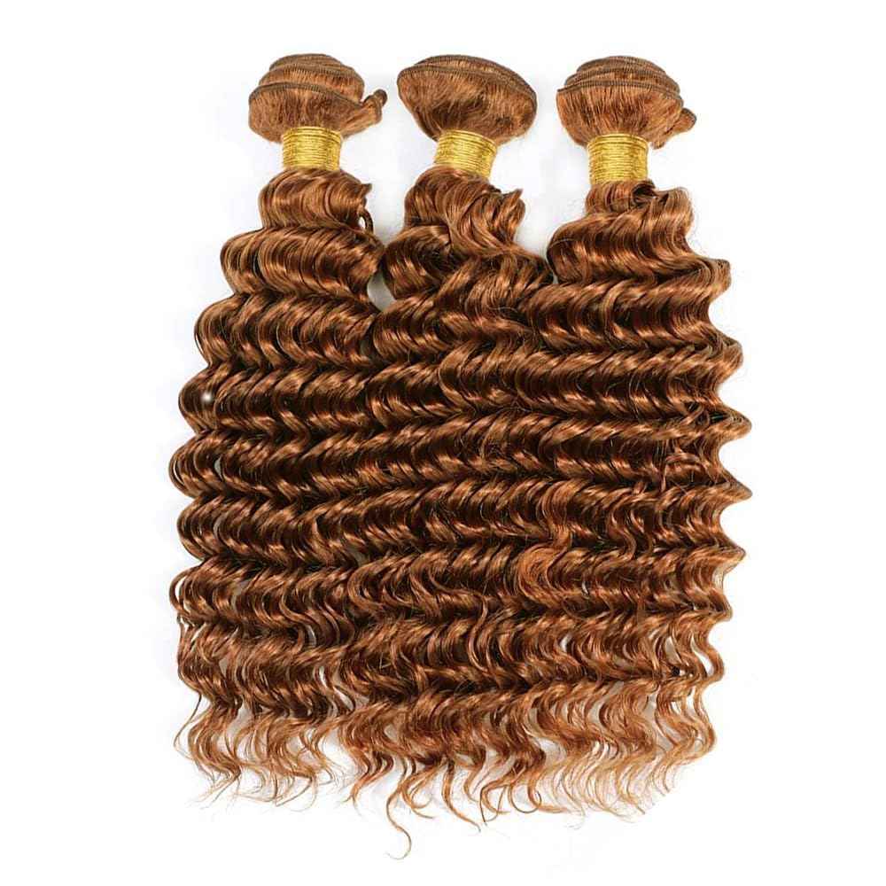 Giginger Brazilian Human Hair Bundles 24 26 28 Inch Color 30 Light Brown Deep Wave Bundles Human Hair Unprocessed Virgin Quick Weave Hair for Black Women