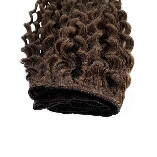 Sew in Hair Extensions Real Human Hair 24 Inch 120G Curly Weft Extensions Real Remy Hair Color #4 Chocolate Brown Deep Wave Hand Tied Weft Hair Extensions Human Hair for Women Wavy Human Hair Bundles