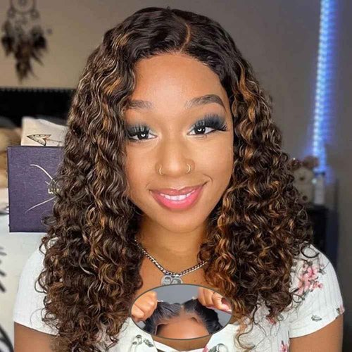 Smilegirl 1B/30 Bob Honey Brown Wig Human Hair Deep Wave 5x5 HD Lace Closure Wigs Human Hair Wear and Go Pre Cut Brown Highlight Wig Human Short Wigs for Black Women 14"