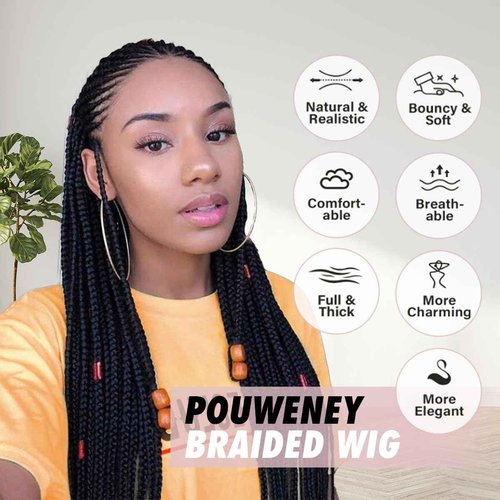 POUWENEY 36 inch Knotless Cornrow Braided Wigs for Women Single lace Corn Box Braid Wig With Baby Hair