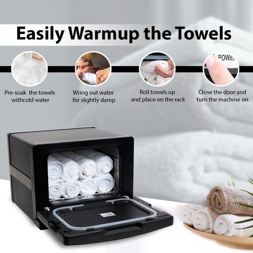 West Ivory 2 in 1 Portable Hot Towel Warmer and UV Treated Hygienic Cabinet, 7.5L Capacity, Fitting up to 12 Towels, For Yoga Studios, Barbers and Hotels, Salons - Black