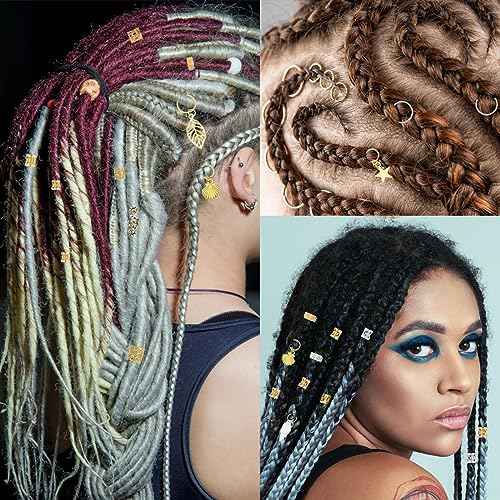 206 Pieces Beads for Hair Braids, Dreadlock Jewelry, Hair Jewelry for Braids, Metal Gold and Silver Braid Rings, Cuffs and Clips for Men Women Dreadlock Accessories