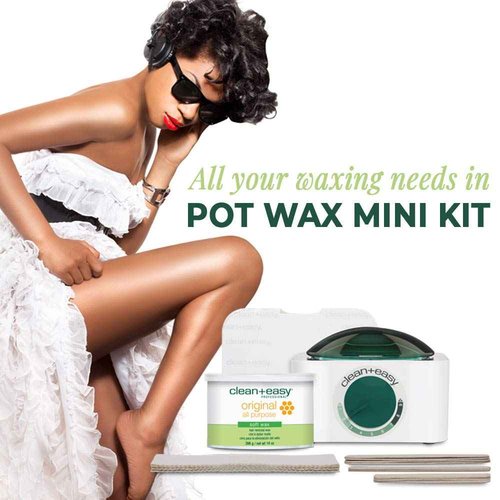 Clean + Easy Mini Pot Waxing Kit for Women - Soft Wax with Wax Warmer for Hair Removal, Body, Facial Hair & Sensitive Skin, Includes Muslin Strips & Sticks, 120 V