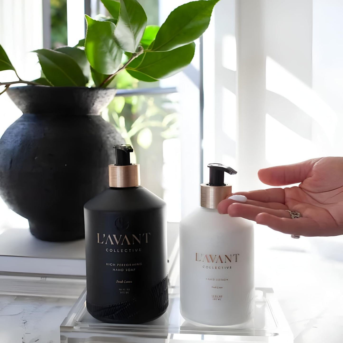 L'AVANT Collective Hand Lotion & Hand Soap Bundle Fresh Linen | High Performing Formula Luxurious Ingredients for Soft & Smooth Hands | 2 Glass Bottles Kitchen Accessories Home Decor Hostess Gifts