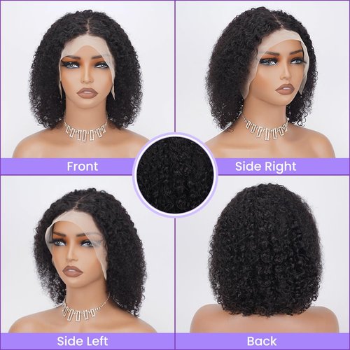 UTIDE Short Curly Bob Wigs Human Hair 16 Inch 13x4 Hd Transparent Lace Front Wigs Curly Wigs For Black Women Lace Frontal Wigs Human Hair Pre Plucked With Baby Hair Short Deep Curly Wig 150 Density