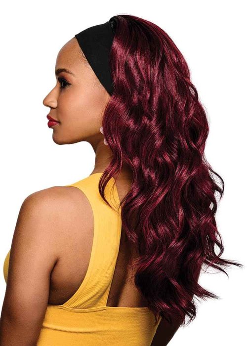 Kim Kimble 20" Wavy Waves Headband Wig, Long Layered Hair With Black Headband and Comb Clip, 3/4 Cap - Average Cap Size, MC4 35SS Sangria