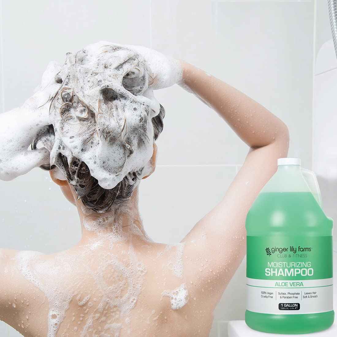 Ginger Lily Farms Club & Fitness Moisturizing Shampoo for All Hair Types, 100% Vegan & Cruelty-Free, Aloe Vera Scent, 1 Gallon Refill (Pack of 4)