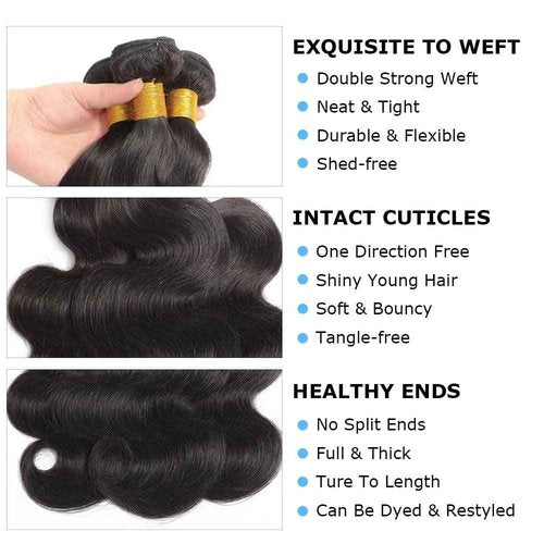 Body Wave Bundles with Closure Brazilian Human Hair 3 Bundles with Closure(18 20 22+16) Body Wave 100% Unprocessed Virgin Hair Bundles with 4x4 Lace Closure Free Part Natural Color Body Wave