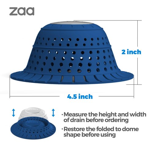 Bathtub Drain Hair Catcher, Silicone Collapsible 1 Pack Drain Protector for Pop-Up and Regular Drains of Shower, Bathtub, Tub, Bathroom, Sink, Dark-Blue