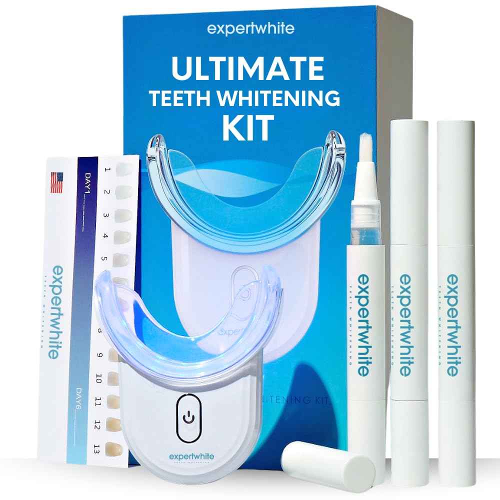 Instant Glo Teeth Whitening Kit with 32x LED Accelerator Light, Best Smile Whitener Gel Pens. Fast Results, for Sensitive Teeth, Enamel-Safe, Dentist-Trusted Incl. Mouth Tray, UV Light Whitening Kit