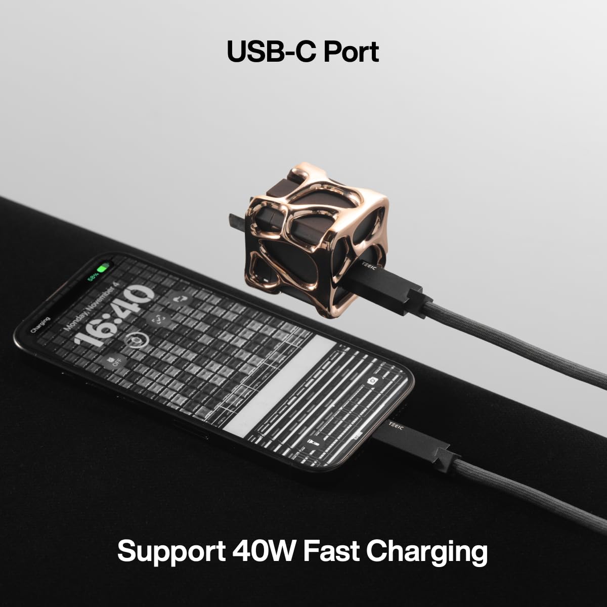 Angry Miao Emptiness USB C Charger Block 40W, GaN Portable Charger Fast Charging for iPhone 15/15 Plus/15 Pro/15 Pro Max, 14/13 Series, iPad, Galaxy, Andriod, Pixel(Cable Not Included),Silver