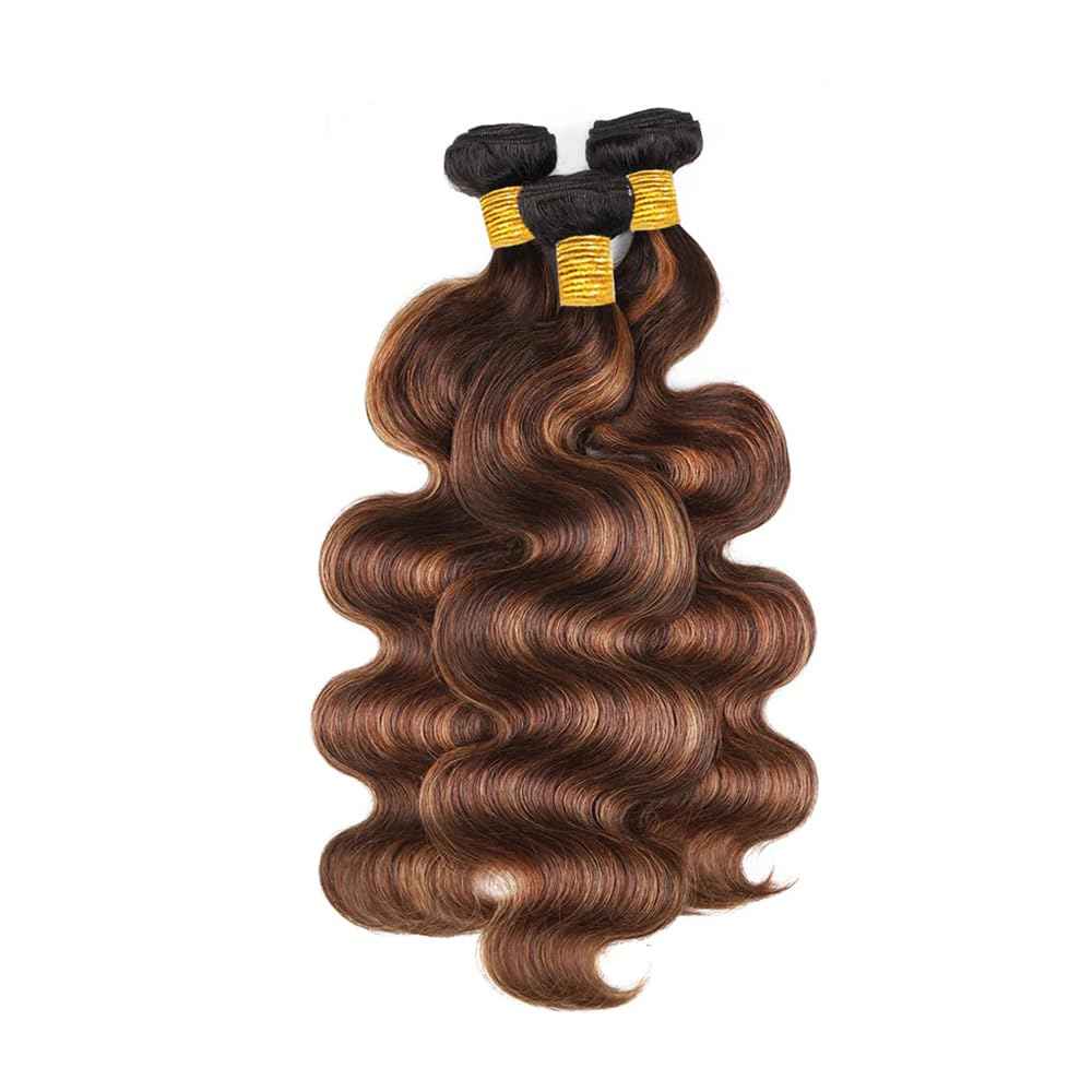 28 30 32 Inch Color 30 Bundles P4/30 Body Wave Bundle Highlight Human Hair 3 Bundles Two Tone Brown Mixed With Light Brown Bundle