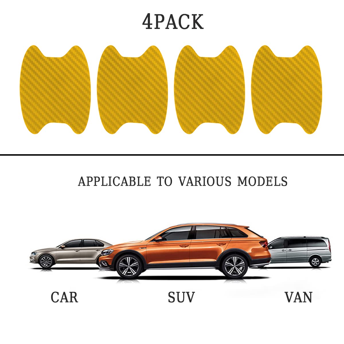 4PCS Car Door Handle Protector Sticker, Universal Carbon Fiber Anti-Scratches Auto Door Handle Protective Film for Most Car Handles（Gold/4PCS）