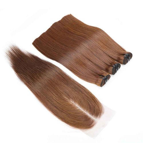 DreamPack Bone Straight Virgin Human Hair 3 Bundles with 2 * 6 Closure Raw Hair 15A Bundles 100% Unprocessed Premium Raw Hair for Women Natural Color (10"10"10" + 8", 33#)