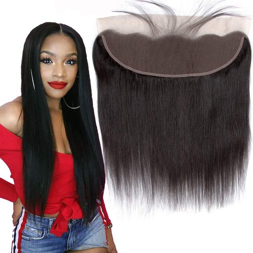 Brazilian Virgin Human Hair 100% Unprocessed Silky Straight lace Frontal With Baby Hair Remy Hair Ear to Ear Lace Closure Natural Black Color(16 Inch 13x4 frontal)