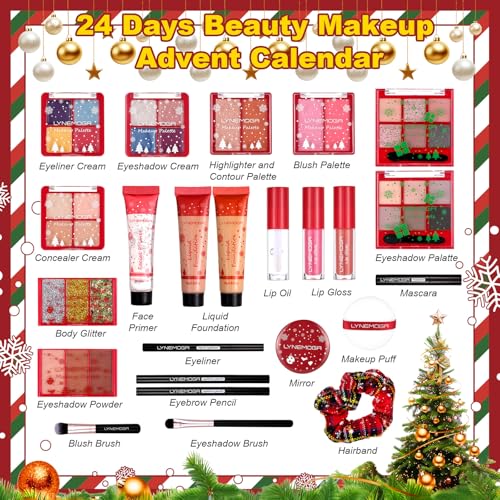 Makeup Advent Calendar 2025 Women Teen Girls,24 Days Christmas Beauty Make Up Sets for Party Festival, Advent Beauty Calendar 2025 Cosmetics Holiday Surprise Make Up Kits for Women Full Kit