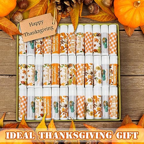 100 Pcs Thanksgiving Lip Balms Friendsgiving Party Favors Bulk Thanksgiving Lip Balm Fall Party Gifts Autumn Basket Stuffers Small Thank You Gift for Women Men Staffs (Honey Flavor)