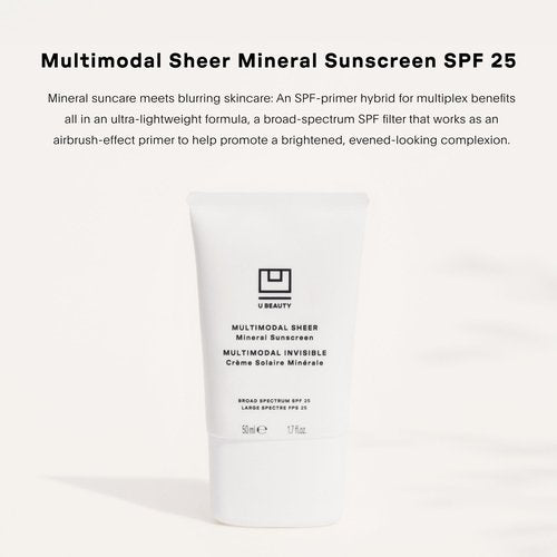 U Beauty Multimodal Sheer Facial Mineral Sunscreen SPF 25 with Non-Nano Zinc Oxide SPF Filter, plus Clary Sage and Pongamia Pinnata Seed Extracts for Brighter-Looking Skin with an Airbrush Finish