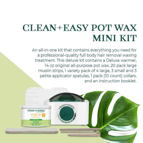 Clean + Easy Mini Pot Waxing Kit for Women - Soft Wax with Wax Warmer for Hair Removal, Body, Facial Hair & Sensitive Skin, Includes Muslin Strips & Sticks, 120 V