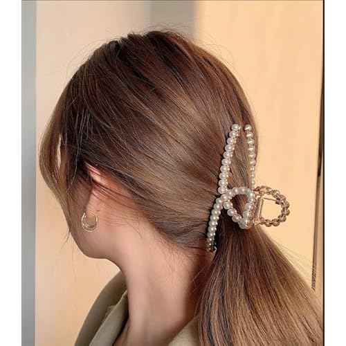 Pearl Hair Claw Clips for Thick Heavy Hair, Women Girls Large Metal Claw Clips Non Slip Hair Jaw Wedding Party Hair Accessories (Pearl)