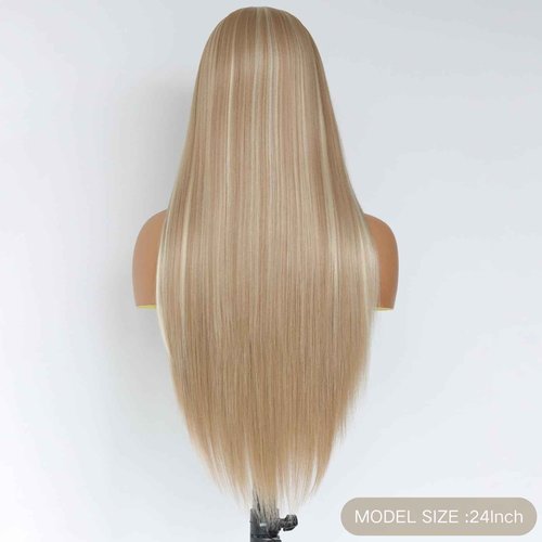 SALLYWELL Honey Blonde 13×4 Lace Front Wig Honey Blonde Highlights Heat Resistant Synthetic Wig For Women 180% Density 24Inch