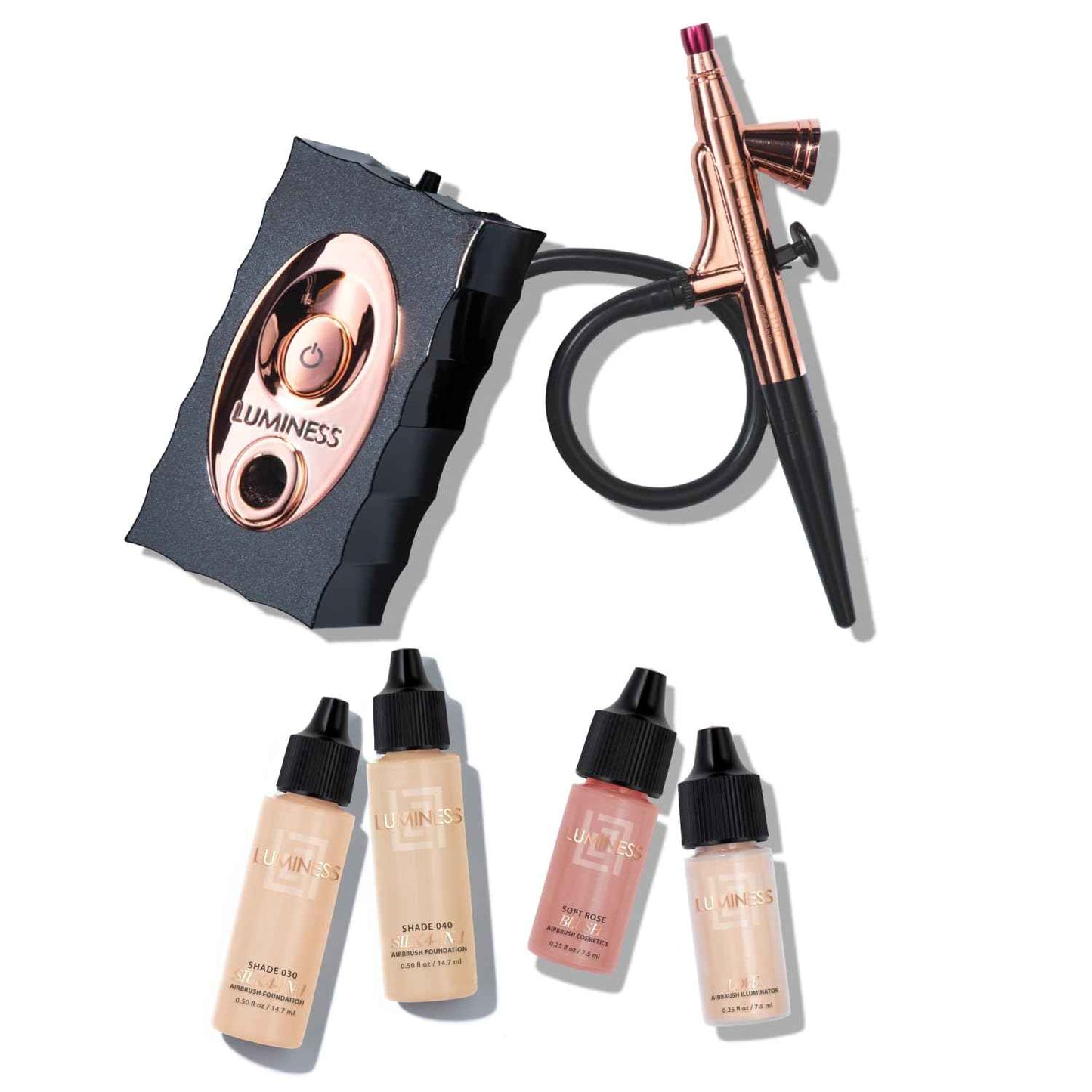 Luminess Air Icon Makeup Airbrush System and 4-Piece Foundation Starter Kit, Medium Coverage - Quick, Easy & Long Lasting Application - Includes Silk 4-In-1 Foundation, Highlighter & Blush